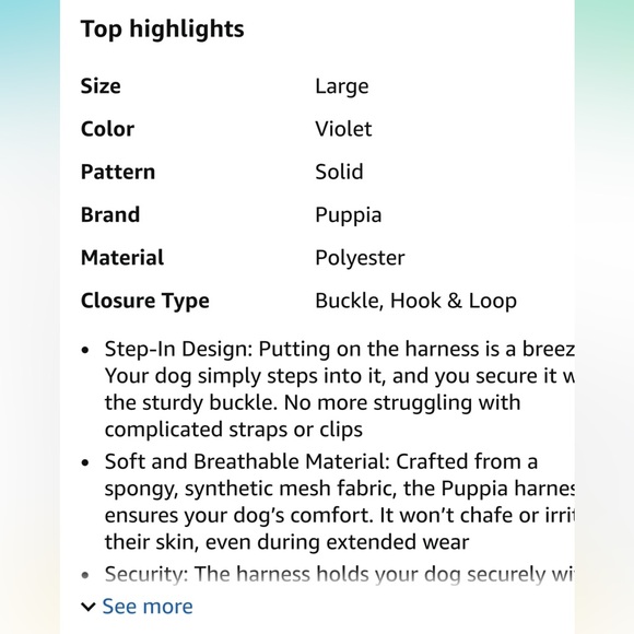 Puppia Violet Mesh Dog Harness Large - Picture 6 of 10